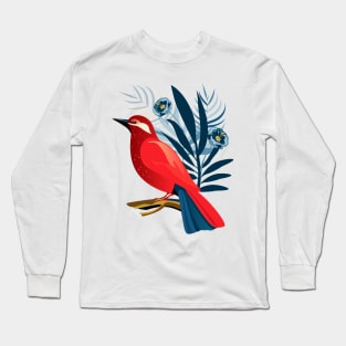 Red Bird and exotic flowers Christmas Vintage decorative Holiday tropical floral pattern, Boho style Holiday New Year Decoration, birthday gifts and presents Long Sleeve T-Shirt